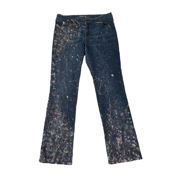 REFRESHED - INC Hand Painted Dark Denim Jeans Size 12 - Picture 1 of 8